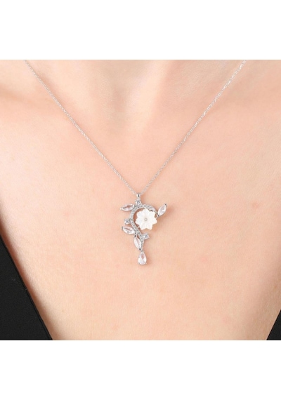 Mia vento Manolya Çiçeği Işıltılı Kristal Yansıması Flowers Gümüş Kolye