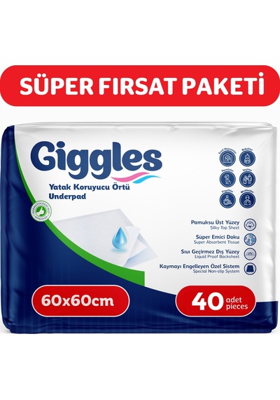 Giggles 60 x 60 Yatak Koruyucu Örtü 10'lu 4 Paket 40 Adet