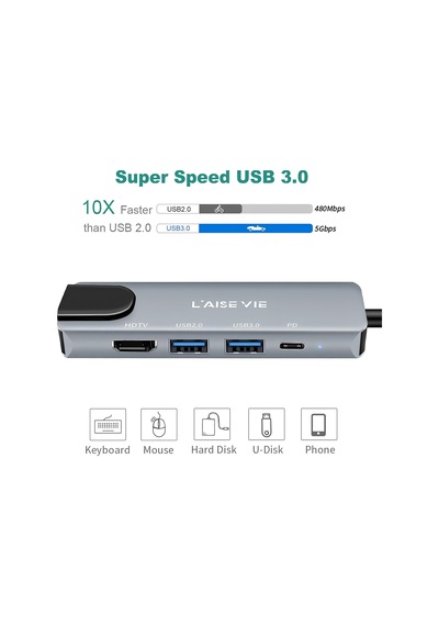 Speeduf Type C Hub Çoklu Bağlantı Noktalı Adaptör, 5'i 1 Arada
