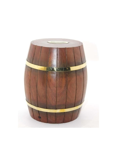Pirinç Ahşap Fıçı Kumbara 18 Cm