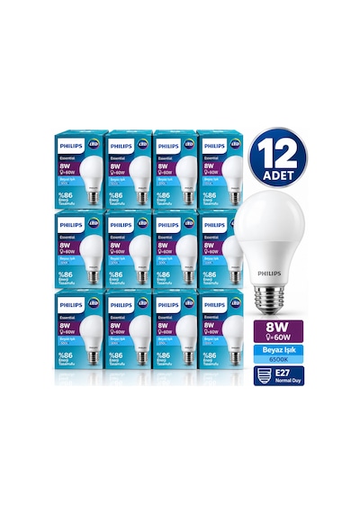 Mycare Led Ampul 8w 60w 6500k Beyaz Işık E27 12 Adet