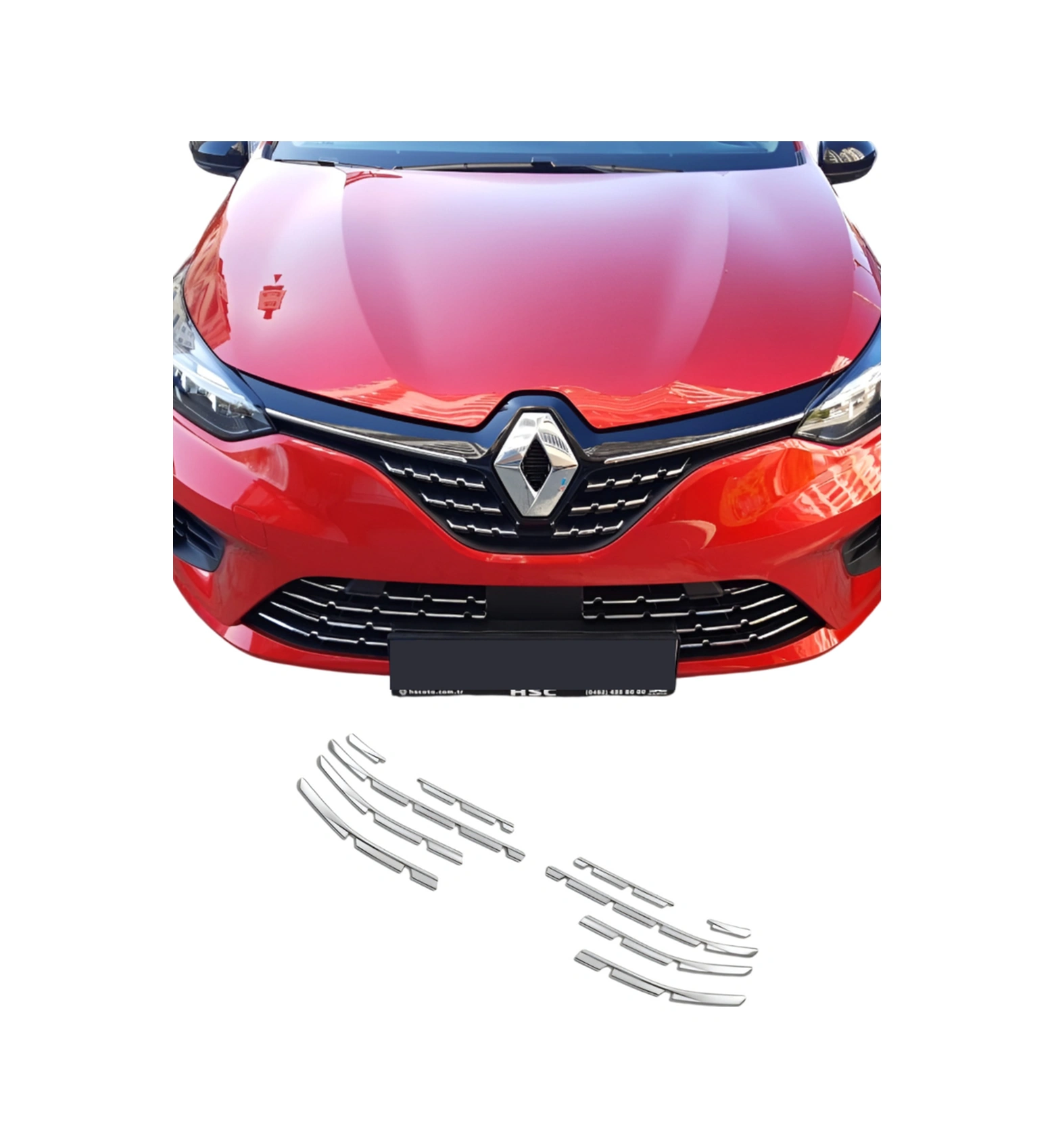 Renault Clio 5 2019+ Araca Özel Krom Ön Tampon Alt Çıtası A+ Paslanmaz Çelik