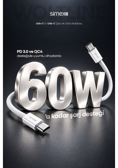 Type-c To Type-c 2 Metre Kablo 60w Süper Hızlı Şarj İphone Samsung Xiaomi Oppo Uyumlu