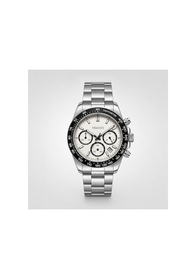 Velucci Birten Çelik Kordon Erkek Kol Saati Beyaz Kadran Tachymeter Sport Analog Gümüş