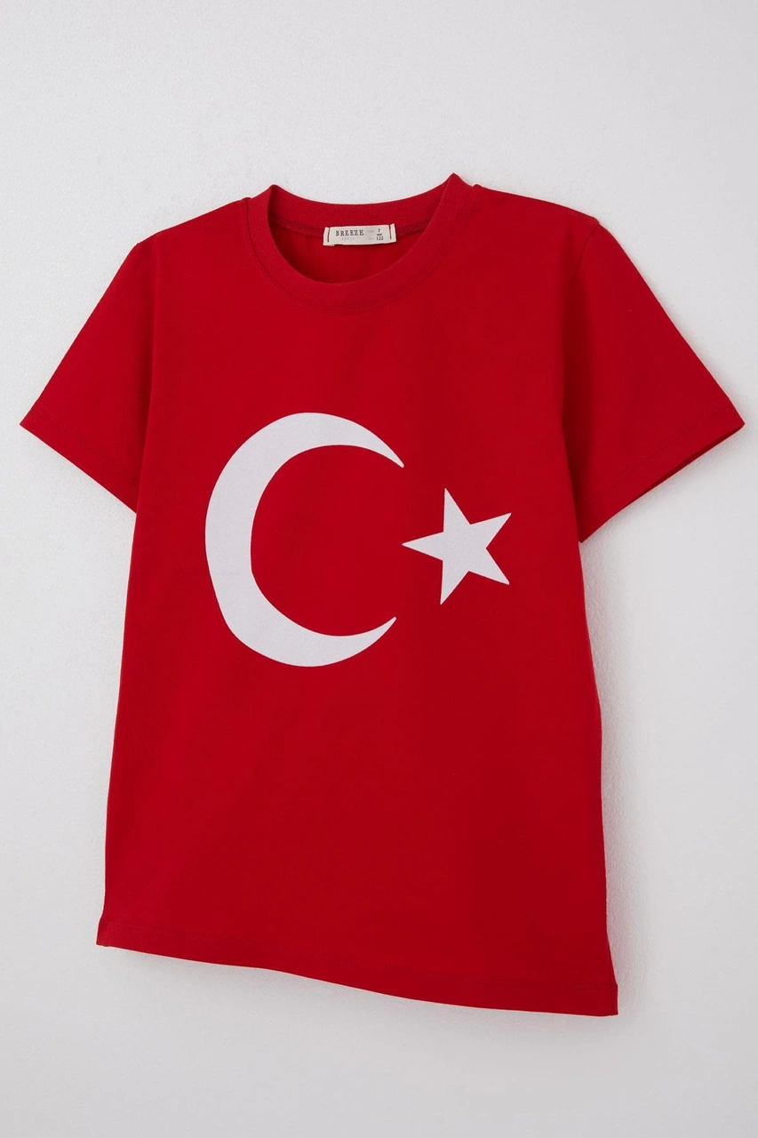 Breeze Erkek Çocuk Tişört Türk Bayraklı 4-14 Yaş, Kırmızı Kırmızı