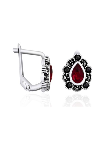Gümüş Kök Yakut Taşlı Markazit Küpe Kadın 925 Ayar St088