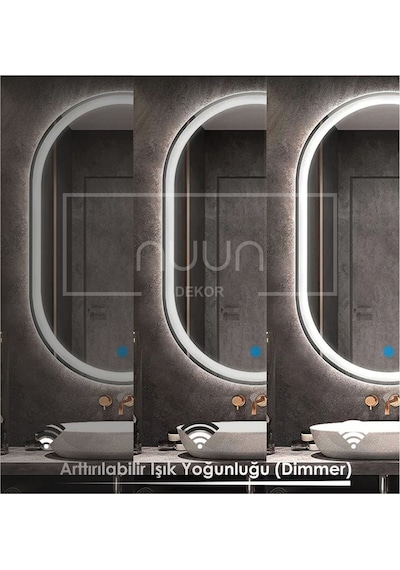 Nuun Dekor 100x70 Dokunmatik Beyaz Ledli Oval Ayna Dimmer Beyaz