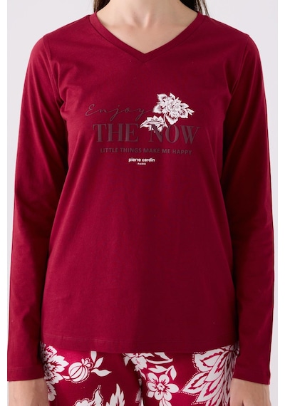 Pierre Cardin Paris 8865 Enjoy The Now Kadın Bordo Uzun Kol Pijama Takım VİŞNE
