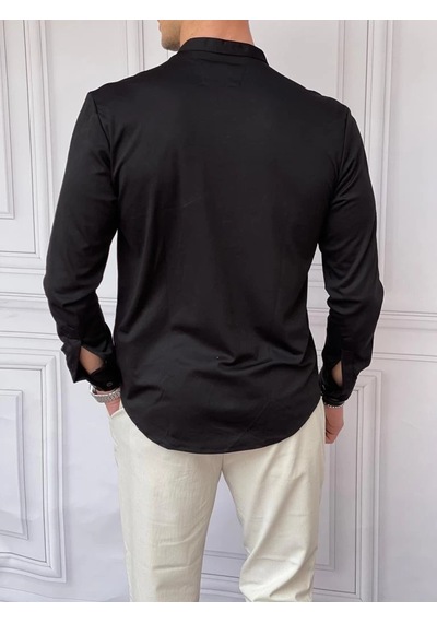 Modefendi %100 Pamuklu Slimfit Gizli Kanun Yaka Gömlek Siyah