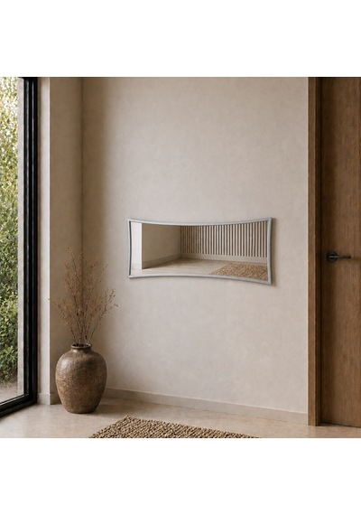 Modern Çerçeveli Boy Aynası 40x120 Cm Kavisli Minimalist Dekoratif Duvar Aynası Gümüş