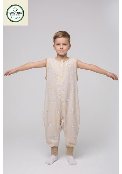 Cantoy Müslin Geniş Askılı Bebek Çocuk Uyku Tulumu %100 Pamuk Natural 0.5 Tog Açık Kahve