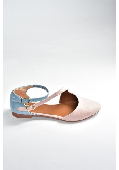 Fox Shoes Pudra/mavi Süet Kadın Babet D726016902 Pudra/mavi Pudra - Mavi