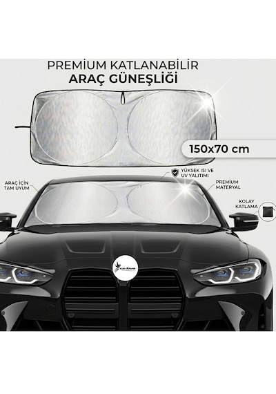 Araç Ön Cam Güneşliği Katlanabilir Pratik Güneş Koruyucu 150x70 Cm 1