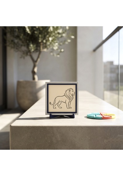 Çağdaş Tasarım Yürüyen Aslan Motifli Dekoratif Parça, Masanız İçin Anlam Dolu Özel Hediye 10x10 Cm