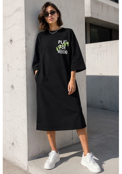 Madmext Mad Girls Siyah Tunik Elbise Mg1022