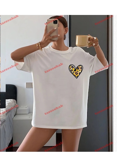 Tarzsokak Leopar Desenli Kalp Tatlı Ton Beyaz