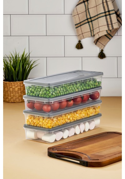 Multi Box 4 Lü Set Saklama Kabı Seti - Dondurucu & Mikrodalga Uyumlu Gri