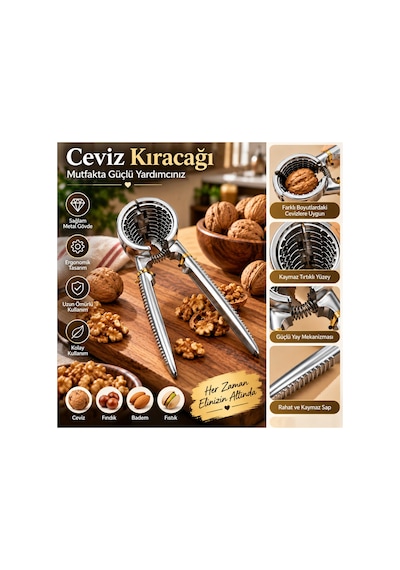 Metal Ceviz Kıracağı Güçlü Yay Mekanizmalı Ergonomik Kuruyemiş Kıracağı