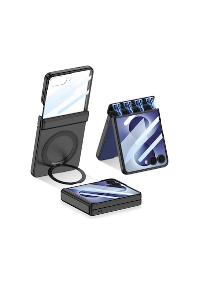 Samsung Uyumlu Galaxy Z Flip 8 Kılıf M-safe Şarj Özellikli Ata Pro Tech Kıpta Kpt-06 Ring Standlı Kılıf Mor