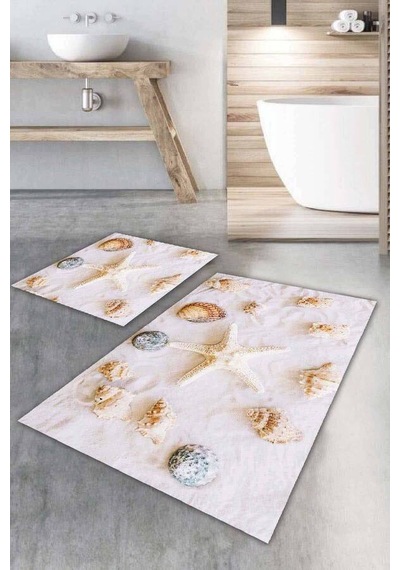 Kemik Deniz Kabukları Banyo Halısı Klozet Paspas Seti Bs036n11