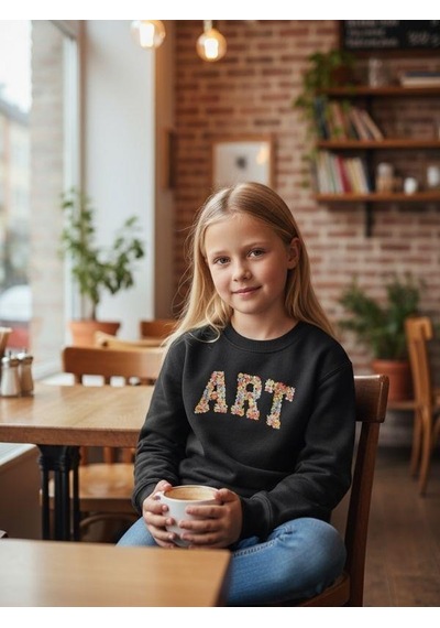 Kız Çocuk Art Yazılı Sweatshirt-16395 Siyah