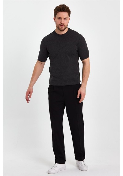 Cool Tarz Koyu Füme Erkek Yarım Balıkçı Düz Triko T-shirt-trz19129r13s Koyu Füme Koyu Füme
