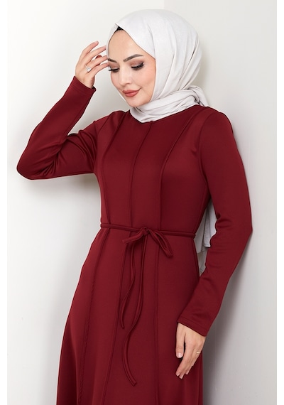 Bestenur Akten İpli Scuba Elbise 1619 - Bordo Bordo