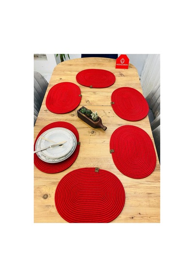 Jüt Hasır Amerikan Servis Oval Supla 6 Lı Kırmızı Kırmızı