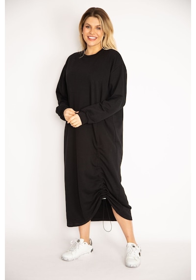 Şans Kadın Siyah Büzgü Detaylı Sweatshirt Elbise 65n35043-siyah Siyah