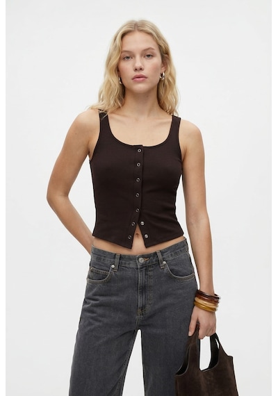 Ritnice Kadın Olivia Lux Touch U Yaka Çıtçıtlı Askılı Kahverengi Top / Bluz Kahverengi