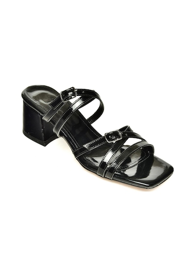 Fox Shoes U590031908 Siyah Rugan Kalın Topuklu Kadın Terlik Siyah