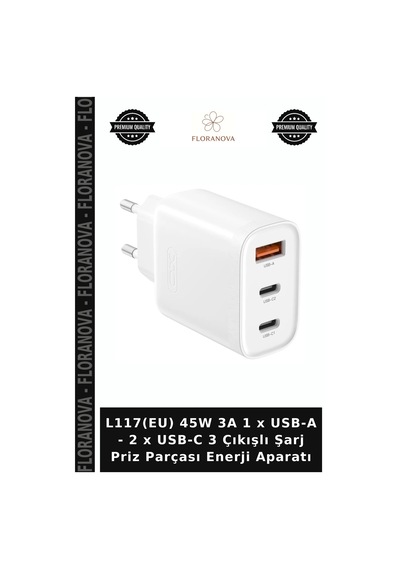 L117 Eu 45w 3a 1 X Usb-a - 2 X Usb-c 3 Çıkışlı Şarj Priz Parçası Enerji Aparatı