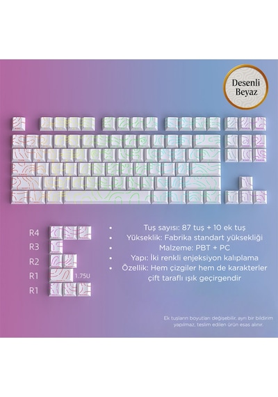 Mekanik Klavye Kontur Keycaps Seti- 97 Tuş Şeffaf Rgb Uyumlu Çizgili Tuş Takımı