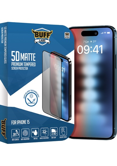 Buff Apple iPhone Uyumlu  15 - 2x5d Ekran Koruyucu + Magsafe Kılıf + Lens Koruyucu Matte Mat