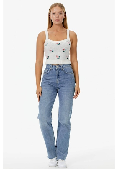 Sementa Çiçek Motifli Crop Triko Takım - Kemik 001