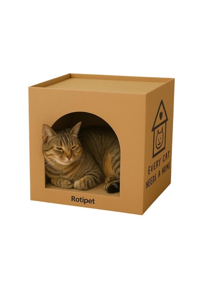 Karton Kedi Evi Ve Tırmalama Kutusu, Çift Fonksiyonlu, 32x32x32 Cm, Kedi Tırmalama Ve Dinlenme