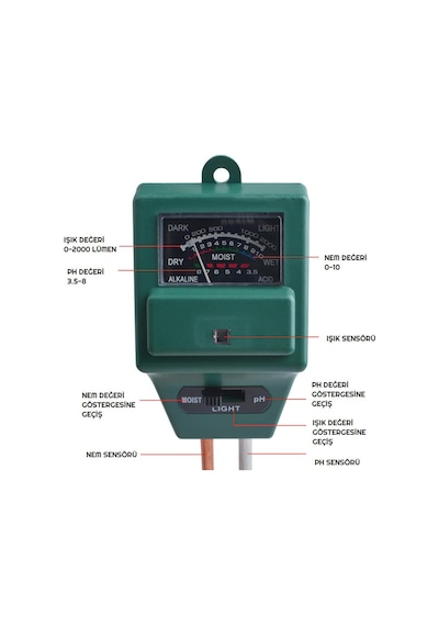 Toprak Nem Ph Metre Ölçer Işık Ölçer Toprak Ph Düzenleyici N11.497