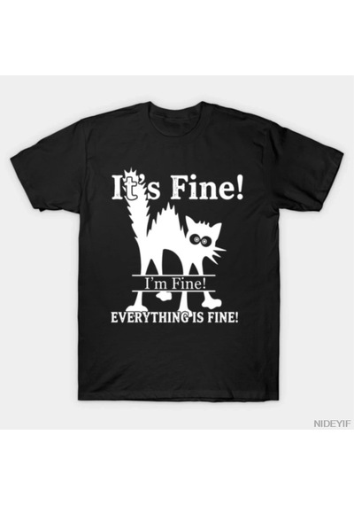 Tarzsokak Tamam Ben İyiyim Her Şey İyi Durumda Cat T-shirt Erkekler Kadınlar İçin %100 Pamuklu Tişörtle Çok Renkli