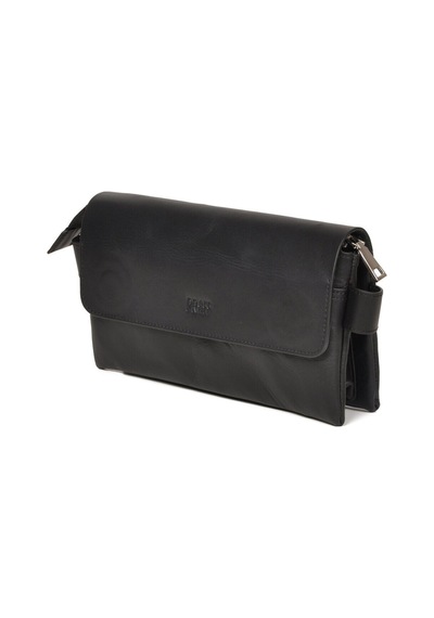 Praff Leather Siyah Çok Bölmeli Askılı Fermuarlı Kapaklı Erkek Portfoy El Çanta Pc-003