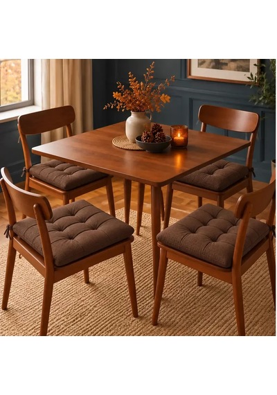 4 Lü Kapitone Bağcıklı Sandalye Minderi 40 40 3 Cm Kahverengi 40 40 3 Cm 4 Adet