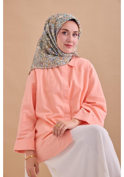 Silk Home Twill İpek Eşarp 11478-26 Sisli Yeşil, Bebe Mavi, Somon, Taş