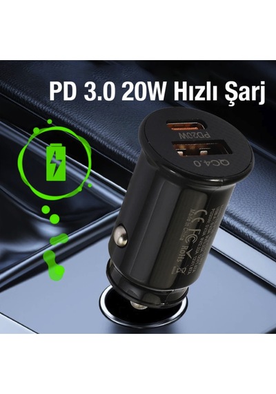 Akım Korumalı 20w Ultra Hızlı Şarj Araba Çakmaklık Şarj Başlığı Araç İçi Şarj Başlığı 2 Cihaz Destekli