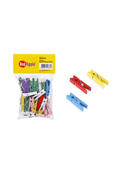 Renkli Ahşap Klips Mandal 35mm - 50 Adet