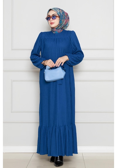 Sevitli Robalı Sahra Tesettür Elbise-mavi-4591 Mavi