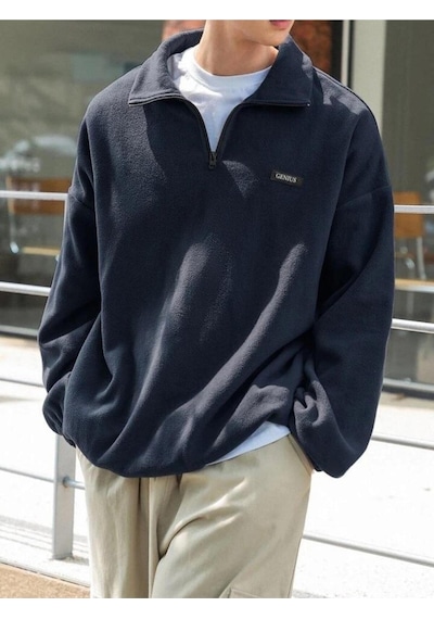 Genius Store Genıus Store Erkek Polar Oversize Sweatshirt Polar Sweatshirt Lacivert