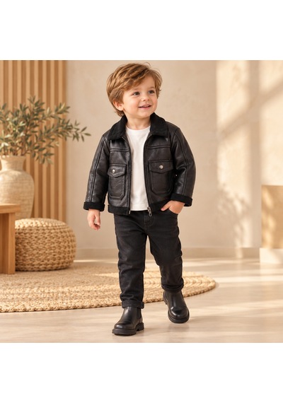Maxx Kelın Erkek Çocuk Siyah Deri Görünümlü Fermuarlı Ceket Ve Pantolon 3'lü Takım 1-4 Yaş Maxx Kelın Erkek Çocuk Siyah Deri Görünümlü Fermuarlı Ceket Ve Pantolon 3'lü Takım 1-4 Yaş
