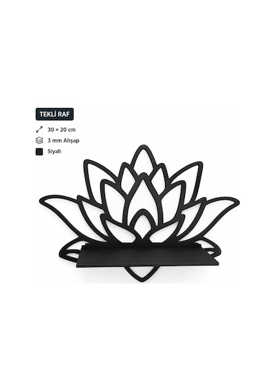 Arliadesign Lotus Çiçeği Figürlü Siyah Ahşap Duvar Dekoru 30x20 Cm
