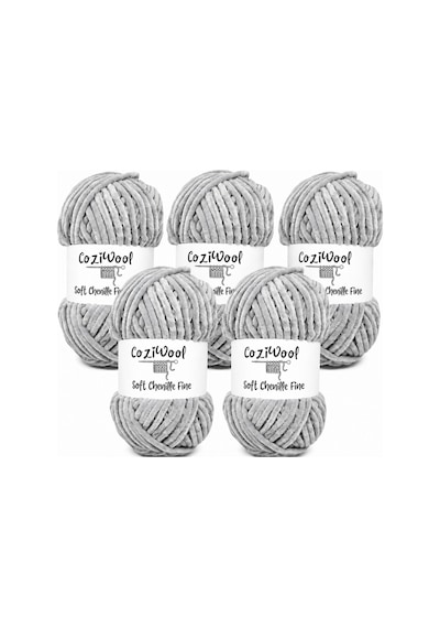 Kadife İp Soft Chenille Fine 5'li Paket 5x100 Gr 160 Mt El Örgü İpi Gri - 925144855