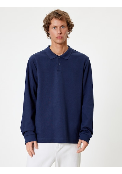 Koton Polo Yaka Sweatshirt Düğmeli Pamuklu Lacivert 5wam70091mk Lacivert