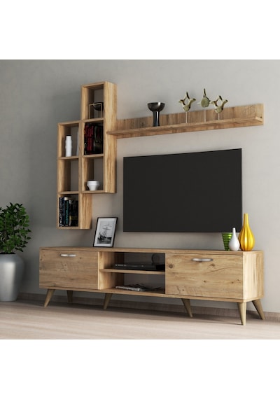 Mega 180 Lik Kitaplıklı Raflı Tv Ünitesi Çam - Tvu0302 Mega 180 Lik Kitaplıklı Raflı Tv Ünitesi Çam - Tvu0302